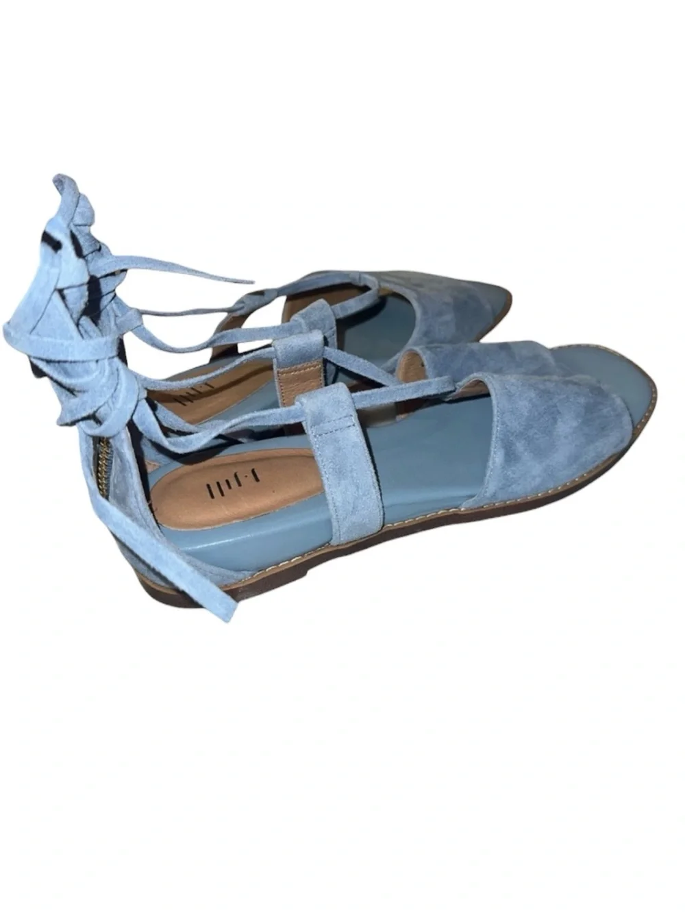 J. Jill Blue Suede Lace-Up Women’s Size 8 Ankle Wrap Gladiator Flat Sandals